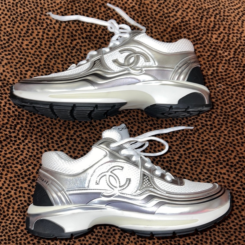 Authentic BNWT Chanel 23c Silver Trainer Sneaker